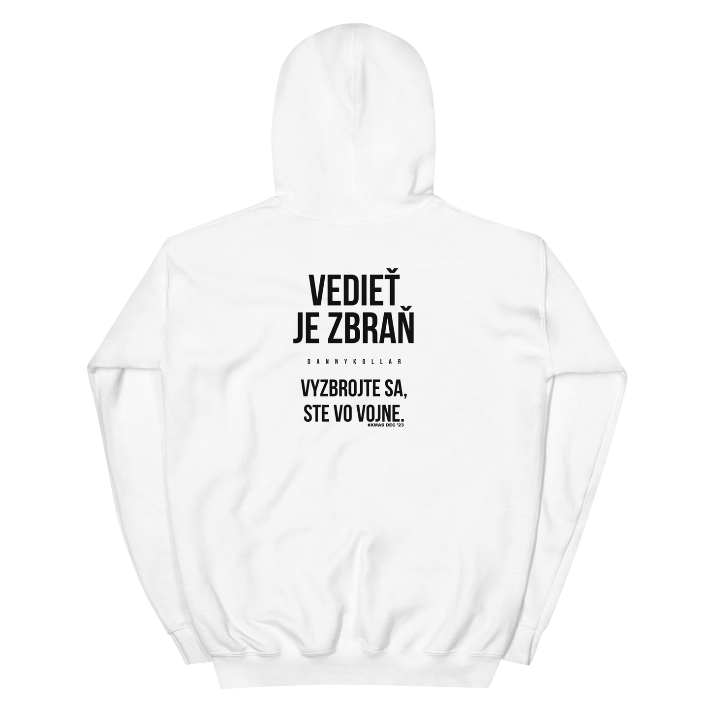 VEDIEŤ JE ZBRAŇ biela dámska mikina